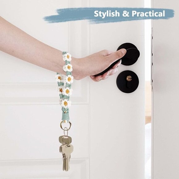 Floral Weave Exquisite Keyring Holder Bracelet Handmade Wrist Lanyard  for Women - Picture 4 of 7